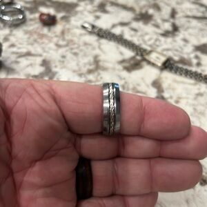 Tungsten Carbide 925 #13 wedding band silver with gold chain in middle